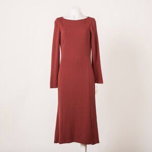 Industria Burgundy Long Sleeve Wool Blend Midi Dress